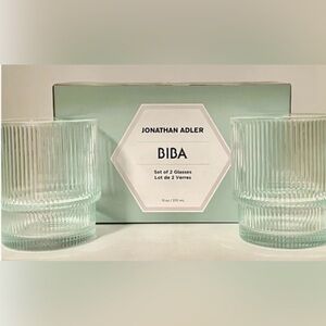 New Jonathan Adler BIBA set of 2 green ribbed glasses, 13 ounce glasses